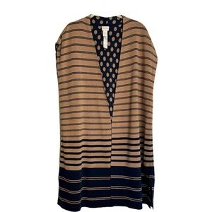 CHICO'S Reversible Cardigan Sweater Size 3 XL 16 Polka Dot Striped Tan Navy